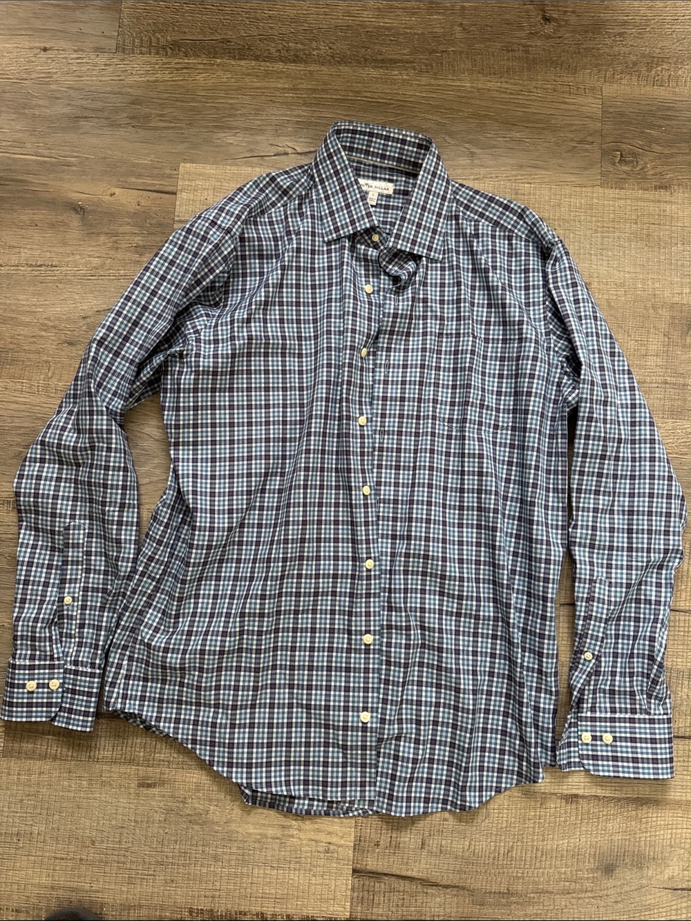 Peter Millar Blue Plaid Long-Sleeve Dress Shirt